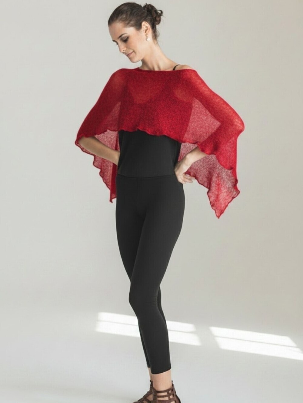 Sharanel Sheer Red Rayon Knit Poncho Cape Capelet